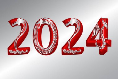 2024 dragon new year design on silver color background clipart