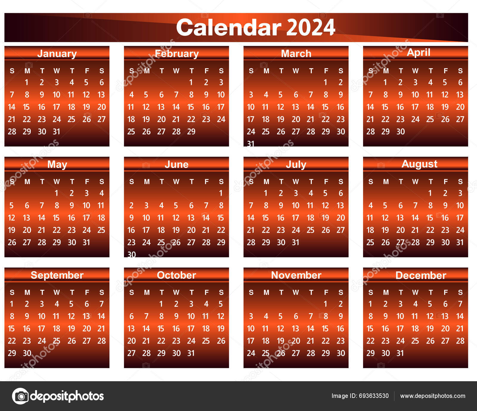 Hermoso 2024 Calendario Bronce Color Design 2024 Calendario Bronce 2024