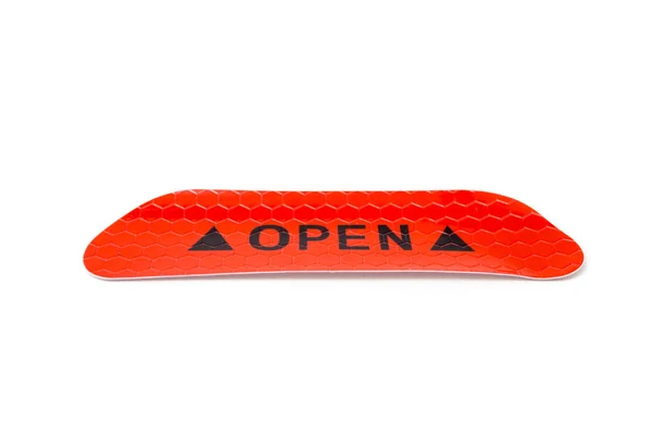 reflector sticker with open words, used for car exterior accessories isolated on white background.