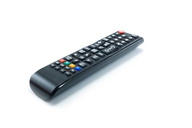 TV LED uzaktan kumandası beyaz arkaplanda izole edildi.