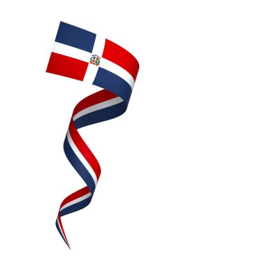 Dominik Cumhuriyeti Kurdele Tasarım Elemanı Ulusal Kutlamalar ve Etkinlikler için beyaz arka planda izole edildi