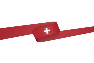 İsviçre Kurdele Tasarım Elemanı Ulusal Kutlamalar ve Etkinlikler için beyaz bir arkaplanda izole edildi