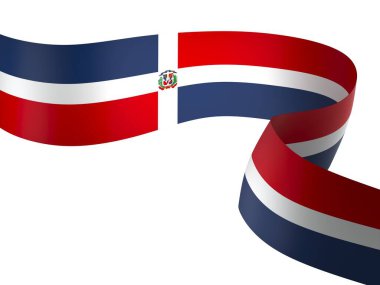 Dominik Cumhuriyeti Kurdele Tasarım Elemanı Ulusal Kutlamalar ve Etkinlikler için beyaz arka planda izole edildi