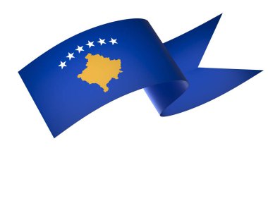 Kosova Kurdele Tasarım Elemanı Ulusal Kutlamalar ve Olaylar için beyaz bir arkaplanda izole edildi