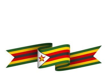Zimbabwe Kurdele Tasarım Elemanı Ulusal Kutlamalar ve Olaylar için beyaz bir arkaplanda izole edildi