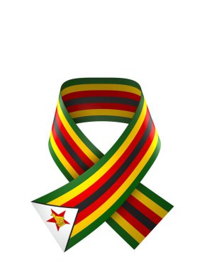 Zimbabwe Kurdele Tasarım Elemanı Ulusal Kutlamalar ve Olaylar için beyaz bir arkaplanda izole edildi