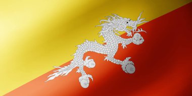 Bhutan bayrağı sallıyor. Bhutan arkaplanının ulusal bayrağı