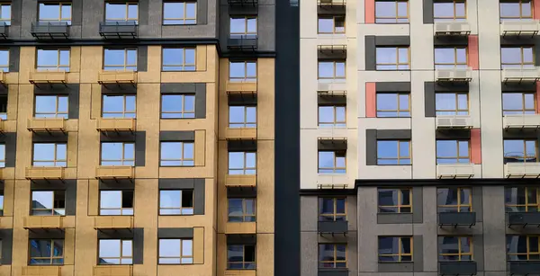 Balkonları ve kliması olan modern apartman binaları.