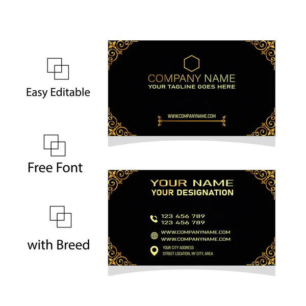 Decorative Premium Luxury Business Card Easy Editable Black Gold Color — Stock Vector