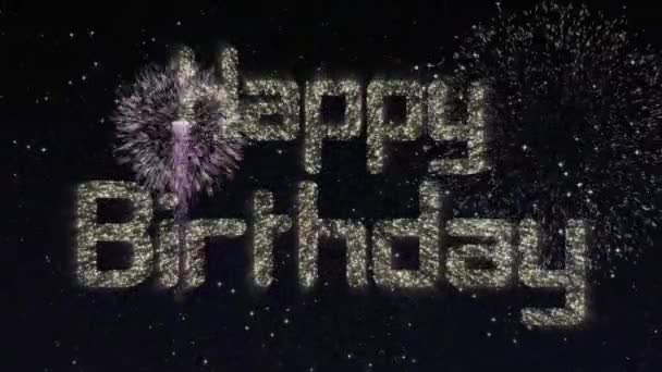 Happy Birthday Celebration Greeting Text Particles Sparks Black Night Sky — Stock Video