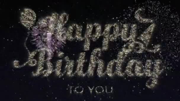 Feliz Cumpleaños Saludo Texto Celebración Con Partículas Chispas Cielo Negro — Vídeos de Stock