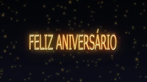 Portuguese Happy Anniversary Firework Video Greeting Card Feliz Aniversario Lettering — Wideo stockowe