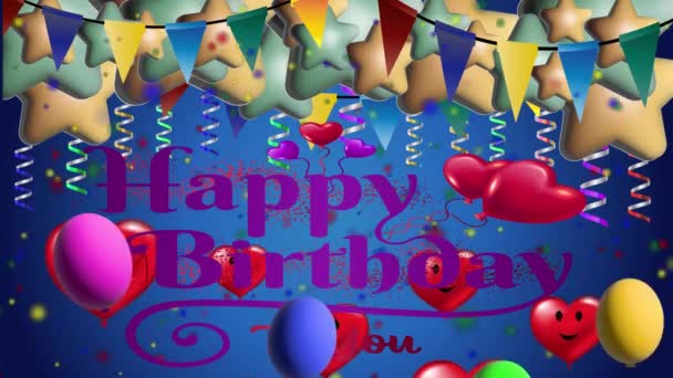 バルーンとの挨拶カードそして招待のための幸せな誕生日タイポグラフィの設計 — ストック動画