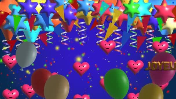 Французская Типография Днем Рождения Дизайн Поздравительных Открыток Воздушным Шаром Воздушные — стоковое видео
