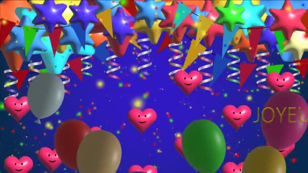 法国带气球贺卡的生日快乐字体设计 气球在天空的背景下 — 图库视频影像