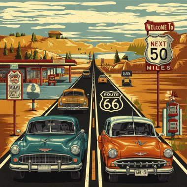 Retro Style Road Trip in a Classic USA Car 124; Nostaljik Amerikan Macera Fotoğrafçılığı