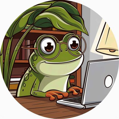 a cartoon style image of a cute frog wearing glass clipart