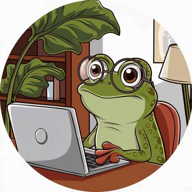 a cartoon style image of a cute frog wearing glass clipart