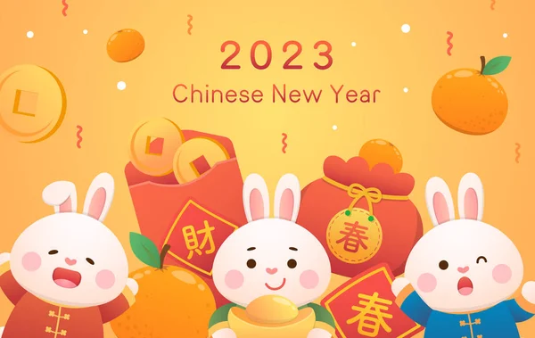 Affiche Dorée Pour Nouvel Chinois Personnage Mignon Lapin Mascotte Sac — Image vectorielle
