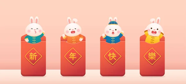 Affiche Pour Nouvel Chinois Personnage Mignon Lapin Mascotte Avec Sac — Image vectorielle