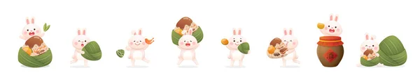 家兔用中华端午节传统食品宗子 用竹叶包裹糯米 — 图库矢量图片