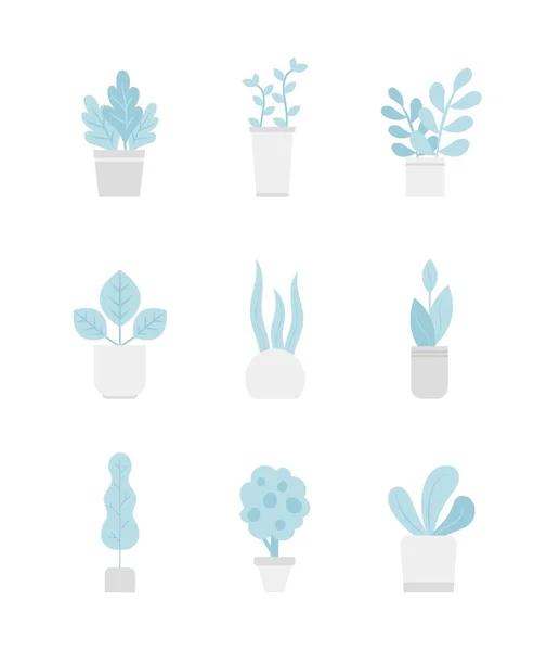 Green Collection Potted Plants Illustration Icons Vector Collection Decorative Houseplants — Stock Vector