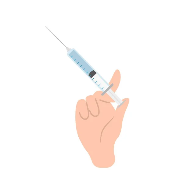 ワクチン接種手の閉鎖 手のジェスチャーで注射器 インフルエンザコロナウイルスワクチン注射のためのベクトルアイコン — ストックベクタ