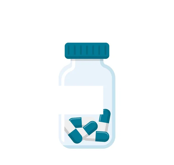 Medicijnen Glazen Flessen Pillen Capsules Vector Geïsoleerd Witte Achtergrond — Stockvector