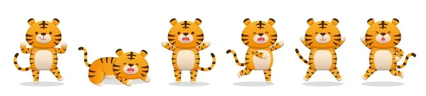 Personnages Tigres Mignons Avec Expressions Faciales Émotions Rôles Mascottes Personnages — Image vectorielle