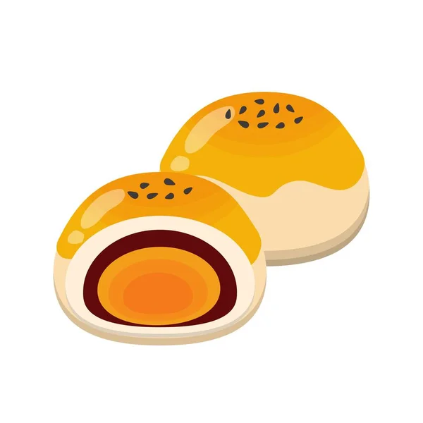Moitié Gâteau Lune Chinois Illustration Alimentaire Dessert Base Jaune Oeuf — Image vectorielle