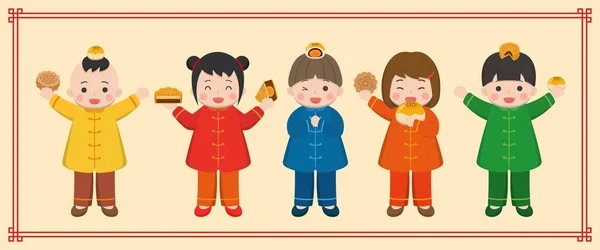 Chinese Kids Mid Autumn Festival Posters Oriental Mid Autumn Festival — Stock Vector