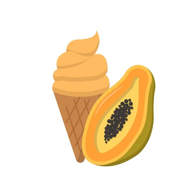 Caricature Vecteur Comique Crème Glacée Papaye Avec Cône — Image vectorielle