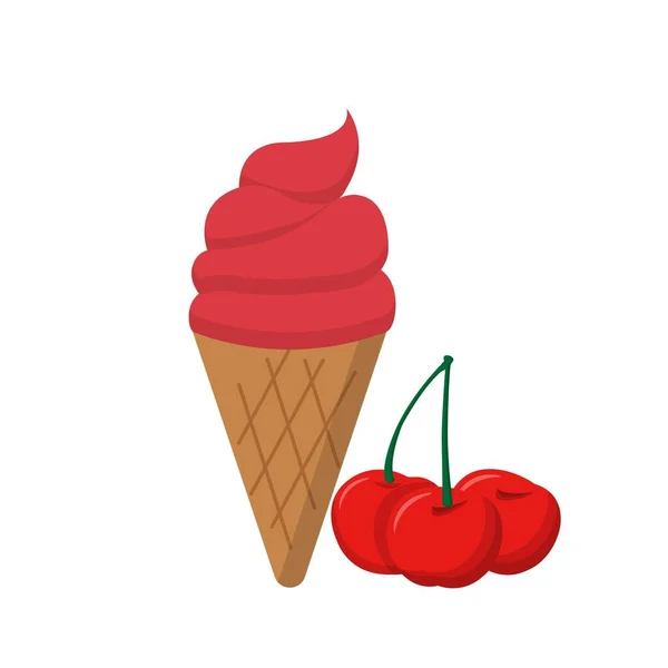 带有锥形的樱桃冰淇淋卡通矢量 — 图库矢量图片