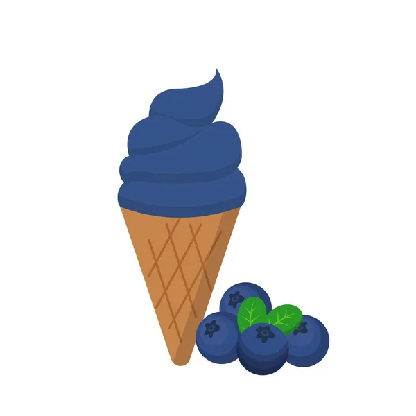 Caricature Vecteur Comique Crème Glacée Myrtille Avec Cône — Image vectorielle