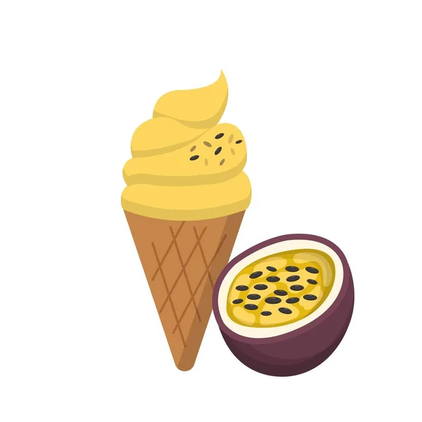 Cartoon Comic Vector Passion Fruit Ice Cream Cone — Stock Vector