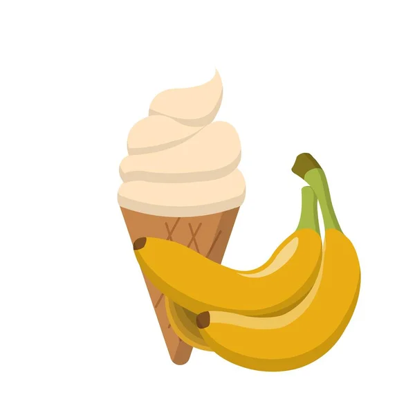 바나나 아이스크림에 원추형이 들어간 — 스톡 벡터