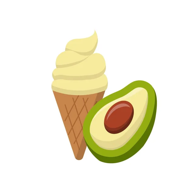 Caricature Vecteur Comique Crème Glacée Avocat Avec Cône — Image vectorielle