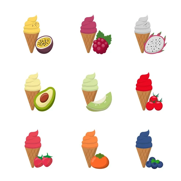 Cartoon Comic Vector Set Είδη Παγωτού Φρούτων Και Κώνων — Διανυσματικό Αρχείο