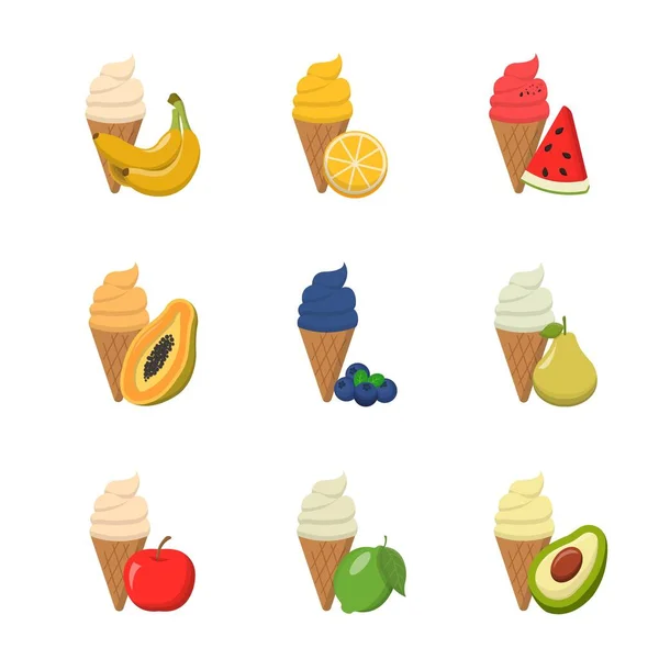 Cartoon Comic Vector Set Είδη Παγωτού Φρούτων Και Κώνων — Διανυσματικό Αρχείο