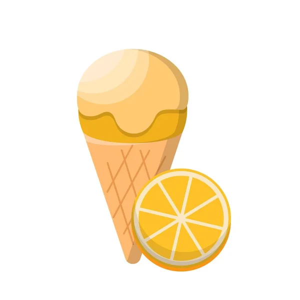 Cartoon Comic Vector Orange Ice Cream Cone — Stock Vector