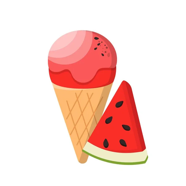 Bande Dessinée Vecteur Crème Glacée Pastèque Avec Cône — Image vectorielle