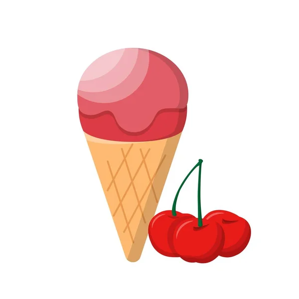 带有锥形的樱桃冰淇淋卡通矢量 — 图库矢量图片