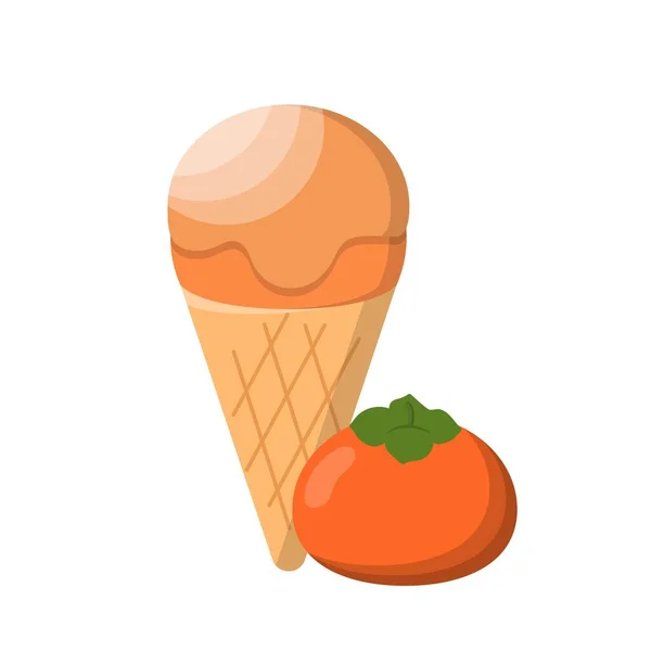 Caricature Vecteur Comique Crème Glacée Persimmon Avec Cône — Image vectorielle