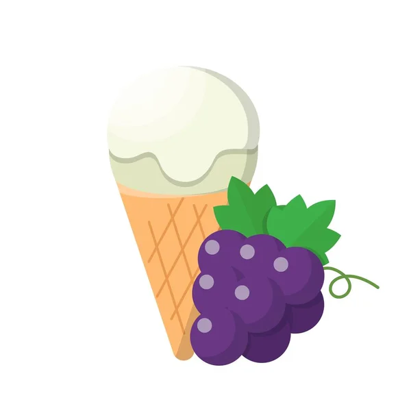 Cartoon Comic Vector Grape Ice Cream Cone — Stock Vector