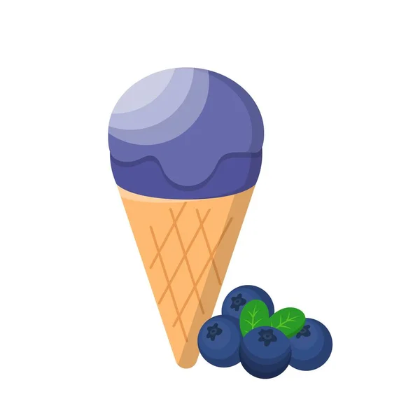Caricature Vecteur Comique Crème Glacée Myrtille Avec Cône — Image vectorielle