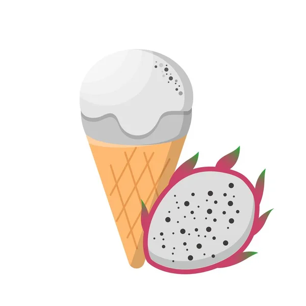 Desenhos Animados Vetor Cômico Sorvete Frutas Dragão Com Cone — Vetor de Stock