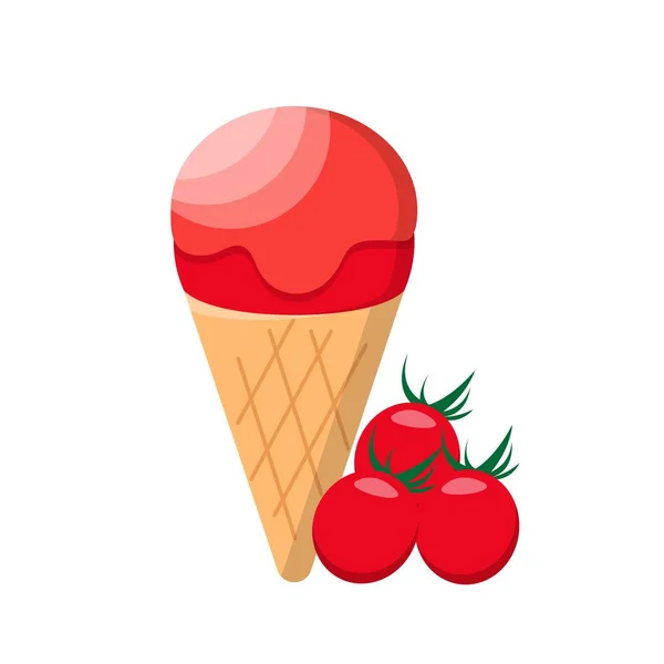 Desenhos Animados Vetor Cômico Com Sorvete Tomate Cone —  Vetores de Stock