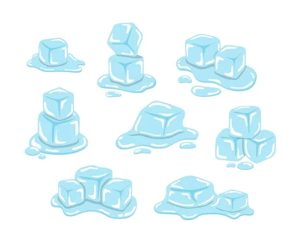 Eiswürfel Comic Illustration Vektor Kalte Transparente Gefrierschmelze Set — Stockvektor