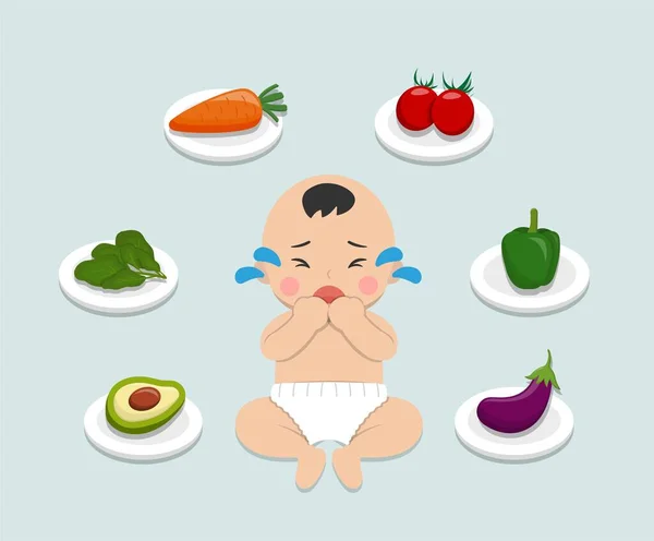 Baby Vägrar Att Äta Frukt Och Grönsaker Barn Vägrar Att — Stock vektor