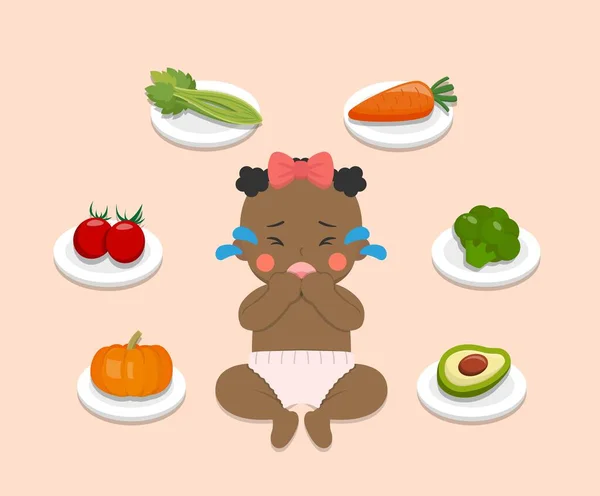 Bébé Refuse Manger Des Fruits Légumes Enfant Refuse Manger Des — Image vectorielle